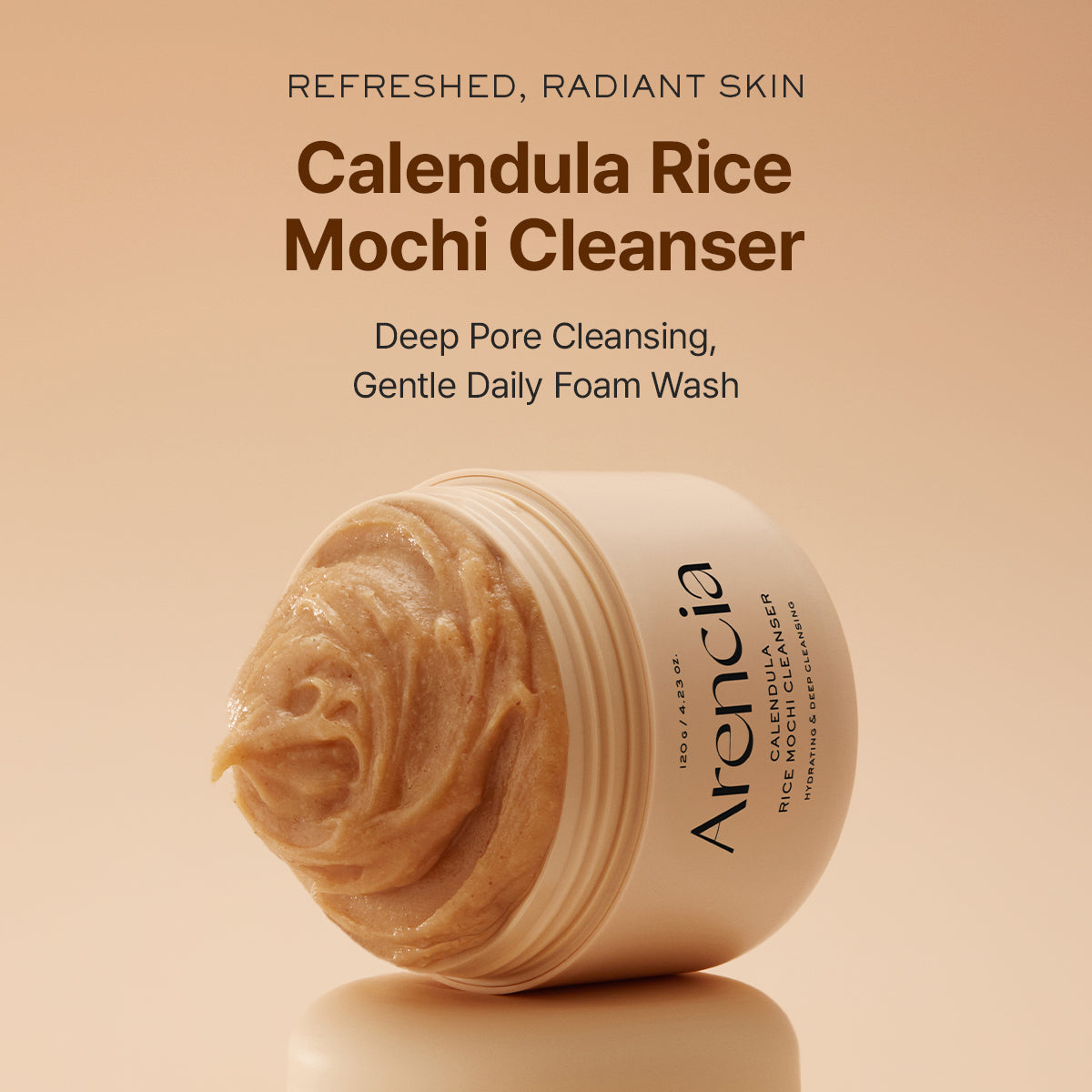 Arencia Calendula Rice Mochi Cleanser, Gentle Exfoliating Foam Wash for Sensitive, Dry, Rough Skin, 4.23oz / 120g