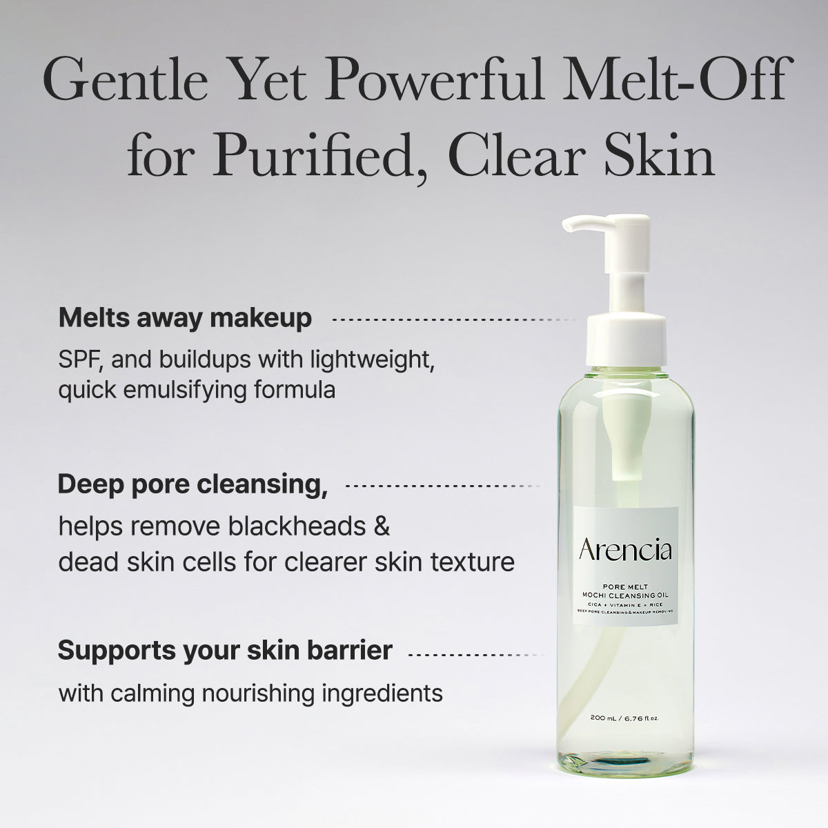 Pore Melt Mochi Makeup-Removing Cleansing Oil, Non-Comedogenic, Acne-Safe, Rice Amino Acids HD, Vitamin E, Cica, & Ceramide, 6.76 fl oz