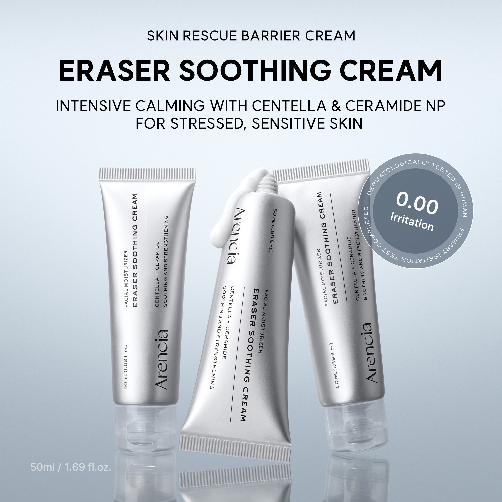 Eraser Soothing Cream, Lightweight Barrier Moisturizer with Centella & Ceramide NP for Hydration & Calm-Looking Skin, 1.69 fl. oz.