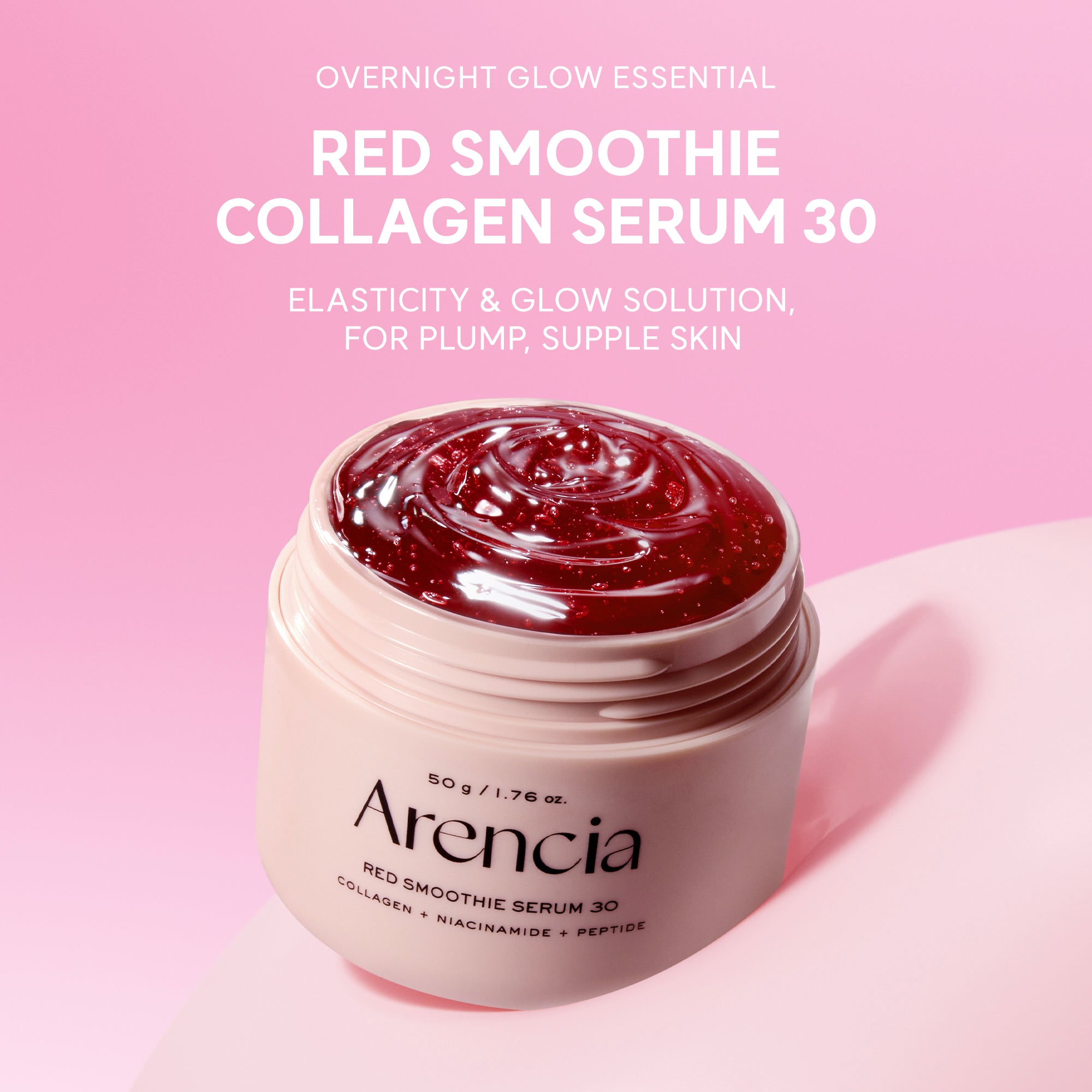 Overnight Red Collagen + Peptide Smoothie Serum, Glowing & Soothing with 30% red collagen, Niacinamide, Peptide, Vitamin E