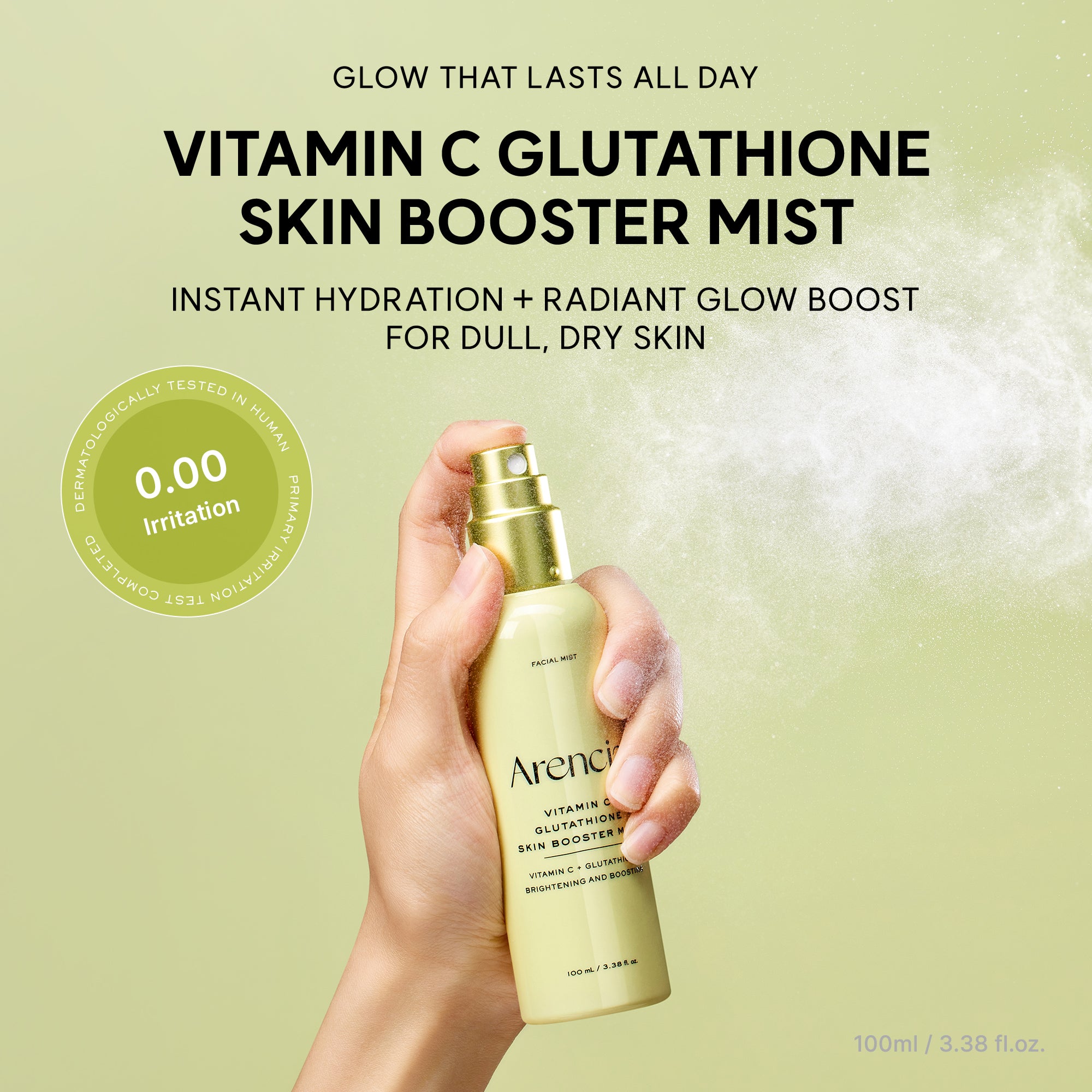 Vitamin C Glutathione Skin Booster Mist, Instant Hydration & Radiant Glow Facial Spray, Makeup-Friendly, Ceramide & Antioxidant Care, 3.38 fl oz