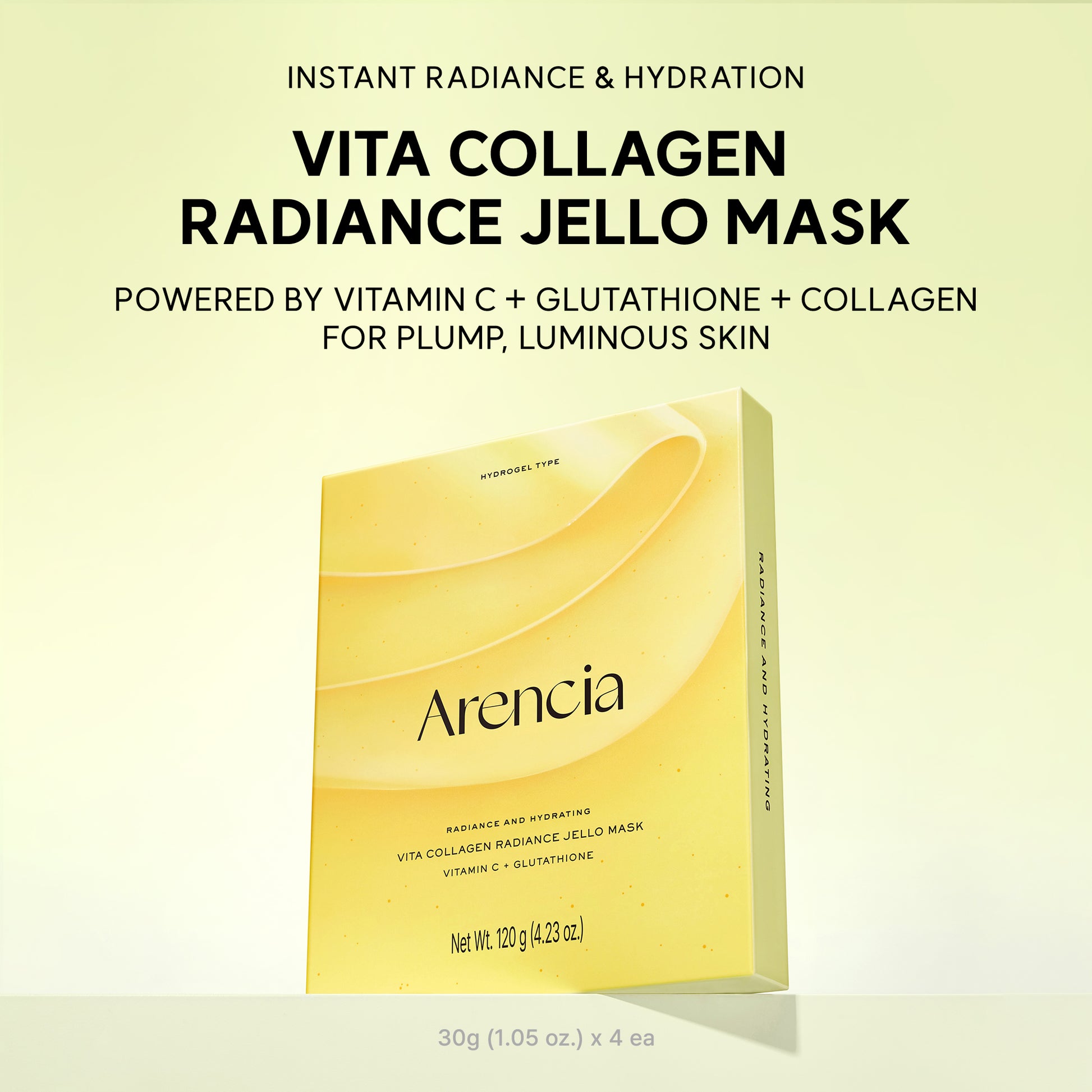Vita Collagen Radiance Jello Mask, Cooling Gel Mask for Instant Glow & Hydration with Vitamin C Complex, Glutathione & Collagen, 4 Sheets