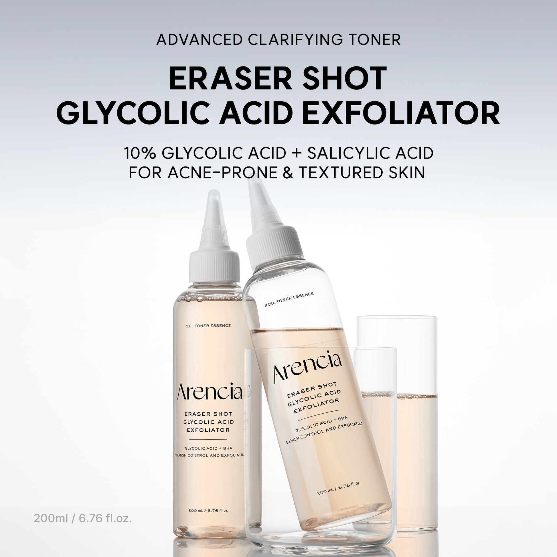 Eraser Shot Glycolic Acid Exfoliator, Clarifying AHA + BHA Toner for Smoother Texture & Clear-Looking Skin, 6.76 fl. oz.