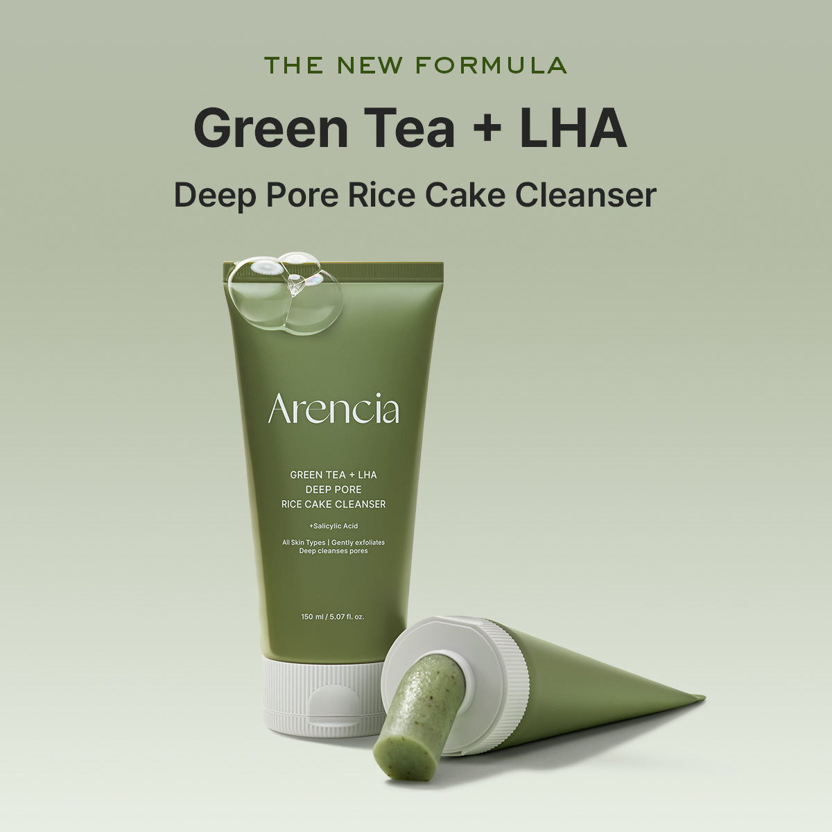 Arencia Green Tea + LHA Deep Pore Rice Cake Cleanser, 5.07 fl oz