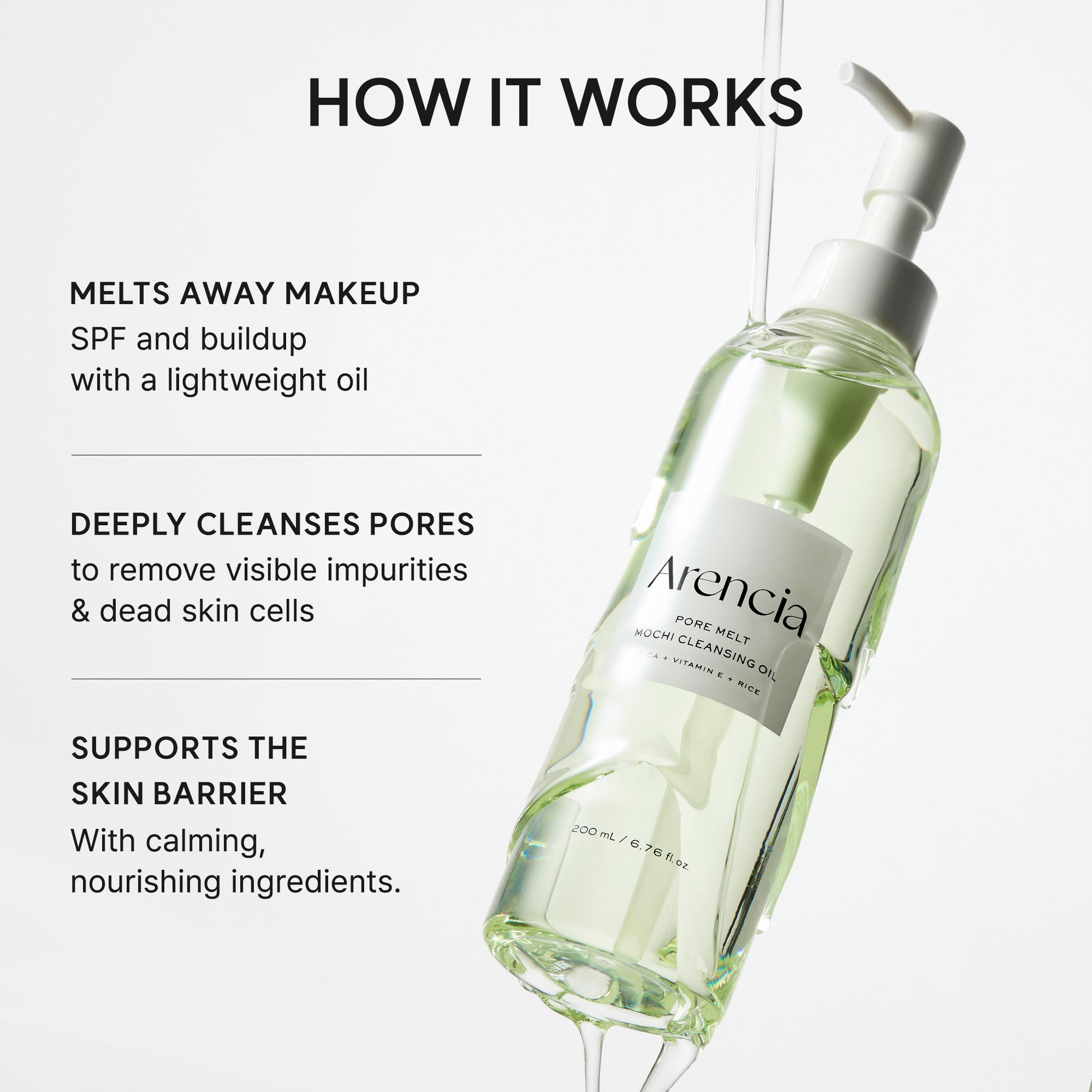Pore Melt Mochi  Makeup-Removing Cleansing Oil, Non-Comedogenic, Rice Amino Acids HD, Vitamin E, Cica, & Ceramide, 6.76 fl oz