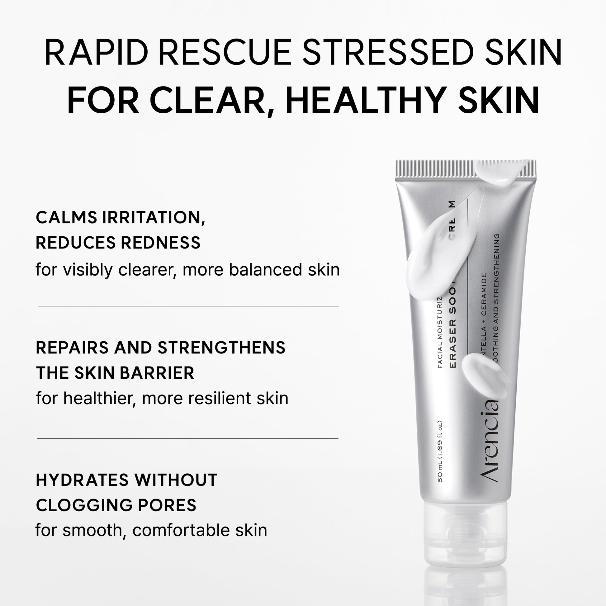 Eraser Soothing Cream, Lightweight Barrier Moisturizer with Centella & Ceramide NP for Hydration & Calm-Looking Skin, 1.69 fl. oz.