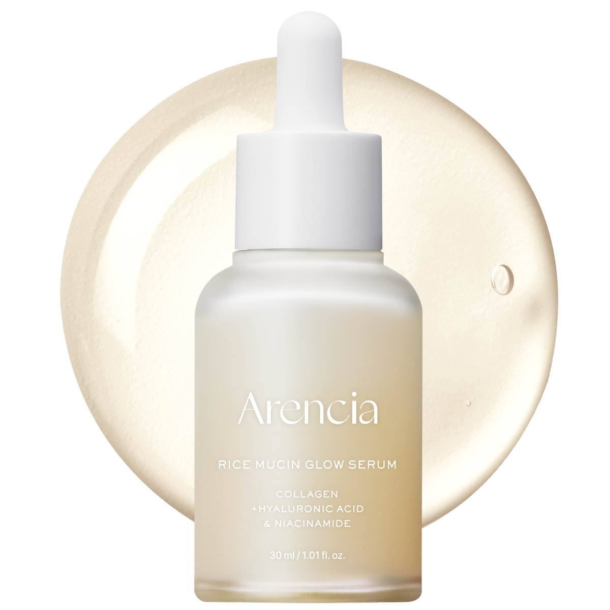 Arencia Rice Mucin Glow Serum, Collagen + Hyaluronic Acid & Niacinamide, 1.01 fl oz
