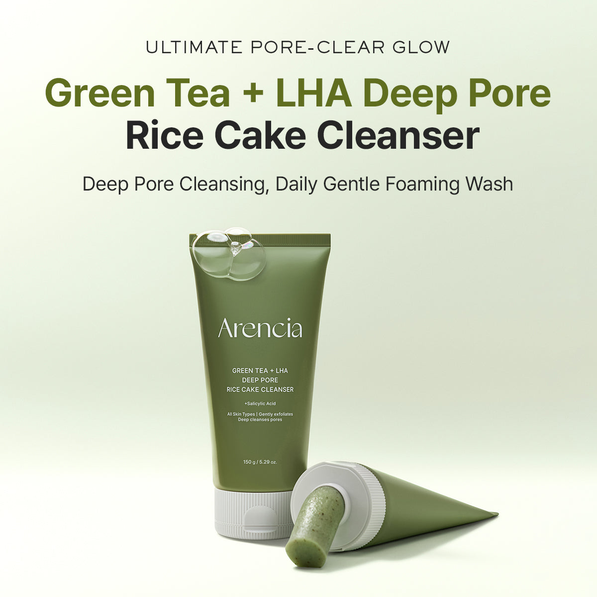 Arencia Green Tea + LHA Deep Pore Rice Cake Cleanser, 5.07 fl oz