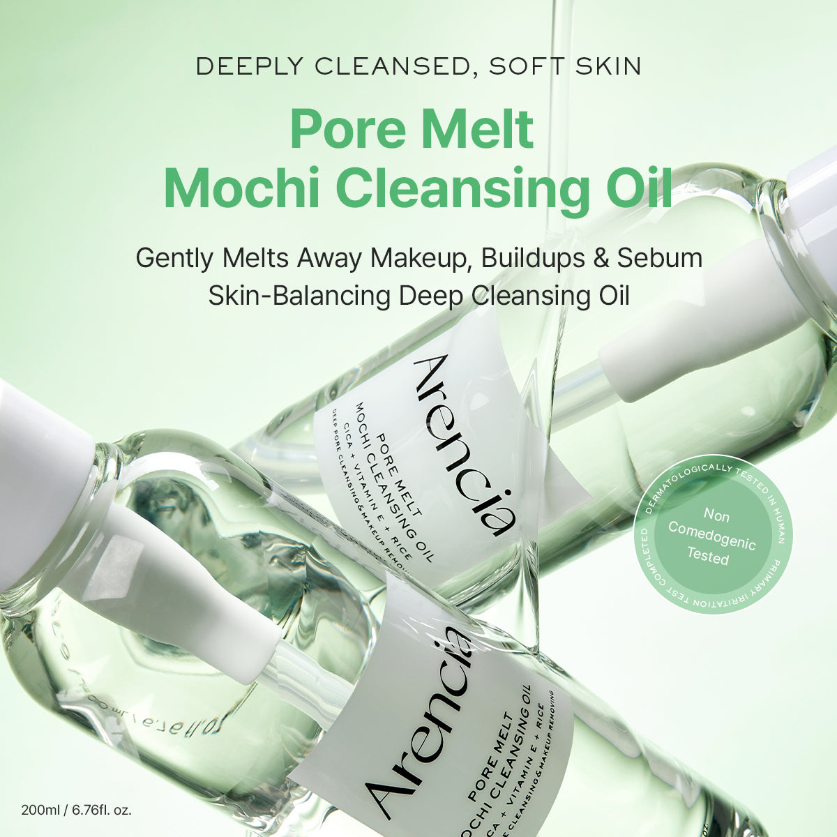 Pore Melt Mochi  Makeup-Removing Cleansing Oil, Non-Comedogenic, Rice Amino Acids HD, Vitamin E, Cica, & Ceramide, 6.76 fl oz