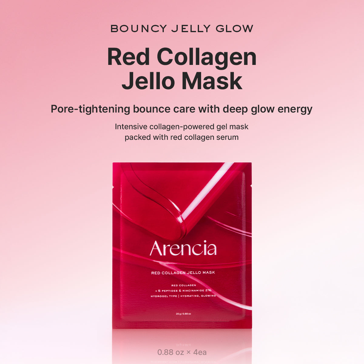 Arencia Red Collagen Jello Overnight Mask, Bouncy, Glow Skin with Red Collagen, Peptides, Niacinamide, 0.88oz x 4ea