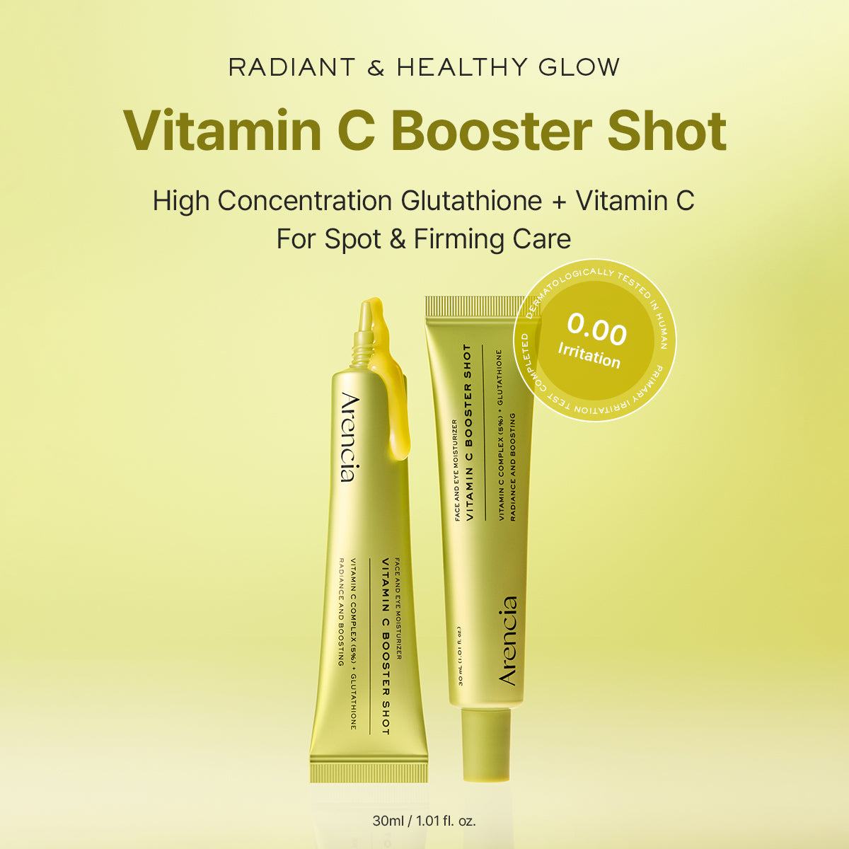 Vitamin C Booster Shot, Pure Vitamin C + Glutathione for Bright, Healthy Skin Glow, 1.01 fl oz
