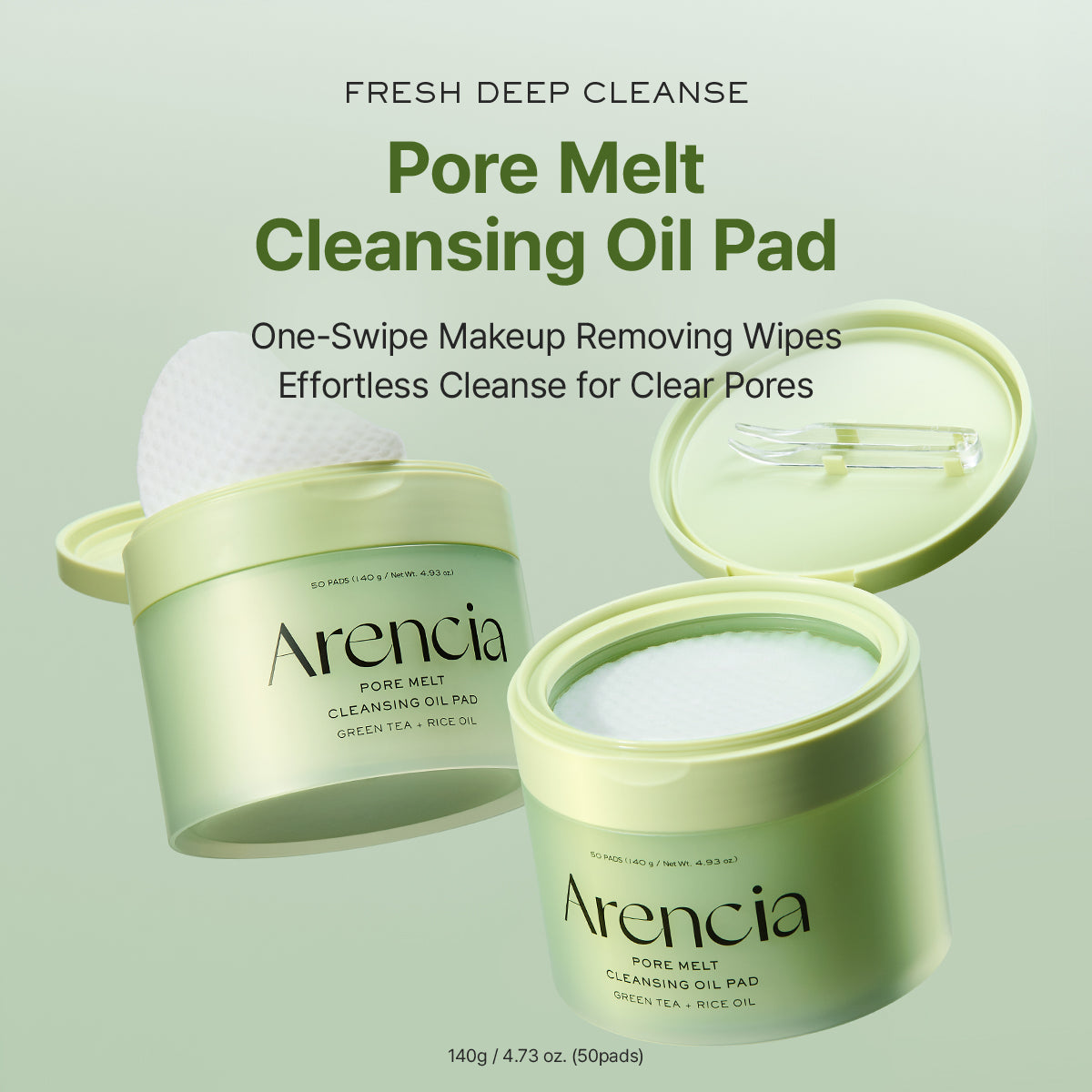 Pore Melt Cleansing Oil Pad, Easy Makeup Removing with Cleansing Wipes with Green Tea, Rice, Ceramide, 4.73 oz. (50 Pads)