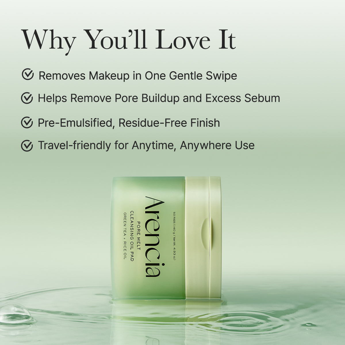 Pore Melt Cleansing Oil Pad, Easy Makeup Removing with Cleansing Wipes with Green Tea, Rice, Ceramide, 4.73 oz. (50 Pads)