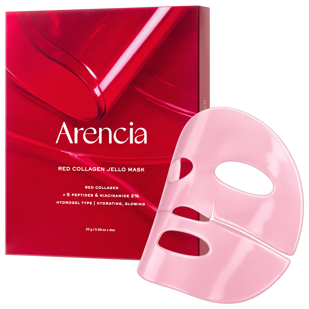 Arencia Red Collagen Jello Overnight Mask, Bouncy, Glow Skin with Red Collagen, Peptides, Niacinamide, 0.88oz x 4ea