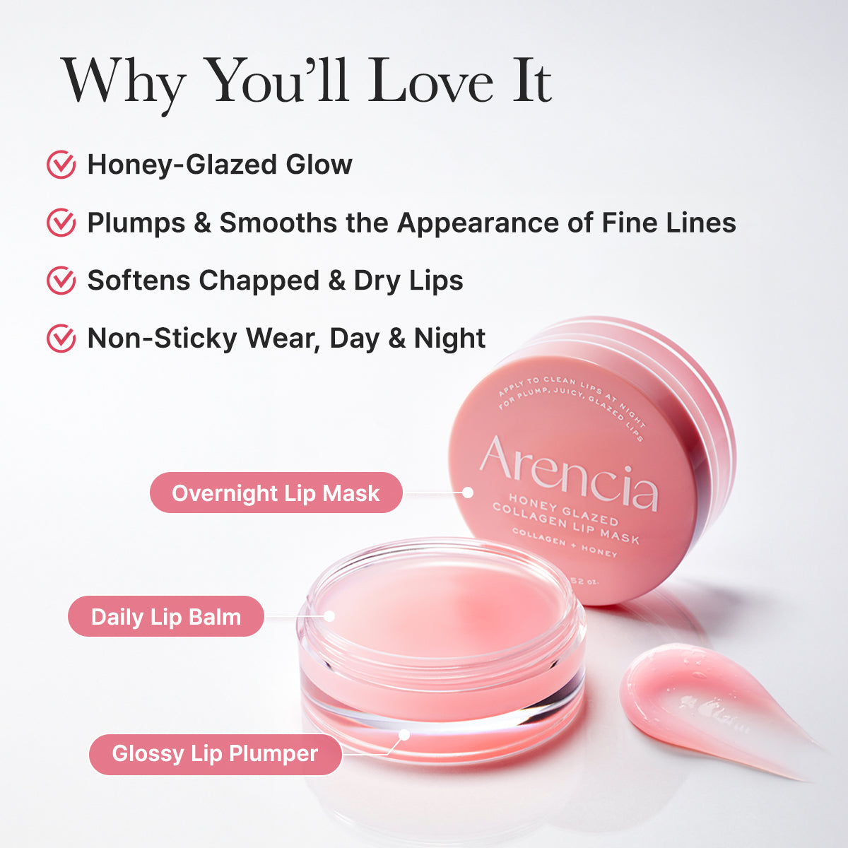 Honey Glazed Collagen Lip Mask, Plump, Juicy Lips with Lasting Hydration, 0.52oz