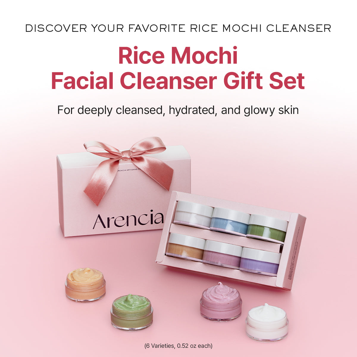 ARENCIA Rice Mochi Facial Cleanser Gift Set, 6 Varieties, 0.52 oz each - travel size, Korean skin care, holiday gift set