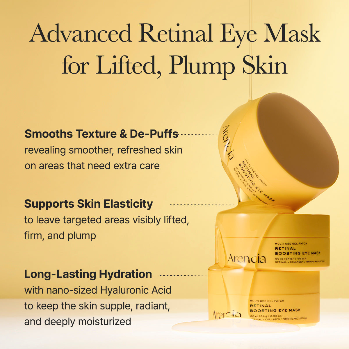 Retinal Boosting Eye Mask Patch – Depuffing Hydrogel Eye Masks with Retinal & Peptides for Under Eye Bags, Fine Lines & Smile Lines | 60 Patches (2.96 oz)