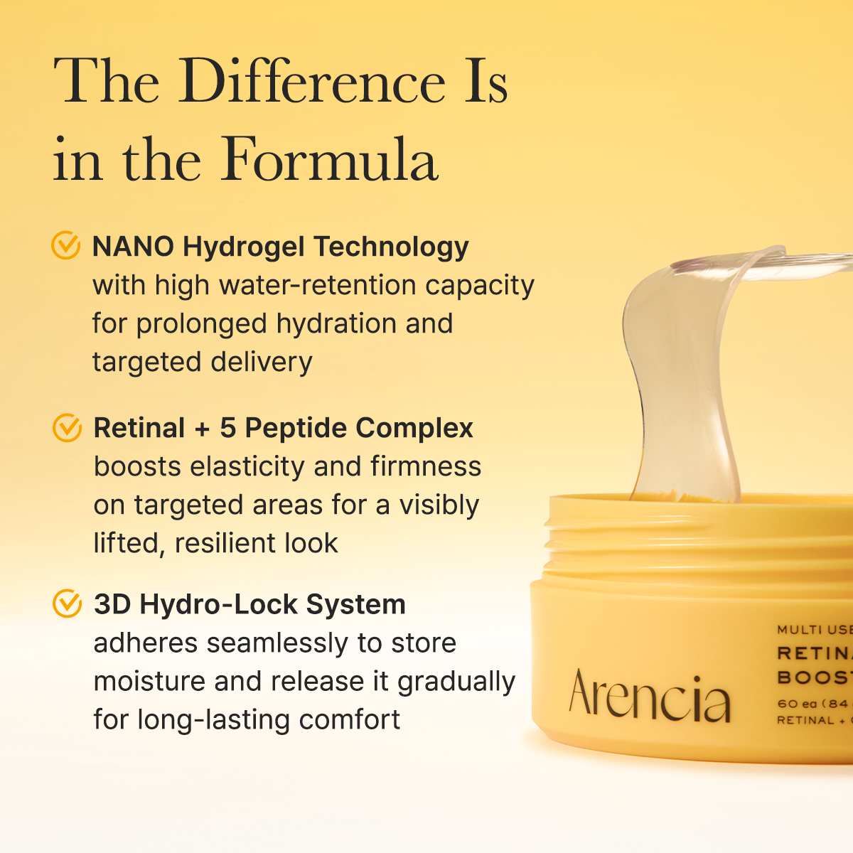 Retinal Boosting Eye Mask Patch – Depuffing Hydrogel Eye Masks with Retinal & Peptides for Under Eye Bags, Fine Lines & Smile Lines | 60 Patches (2.96 oz)