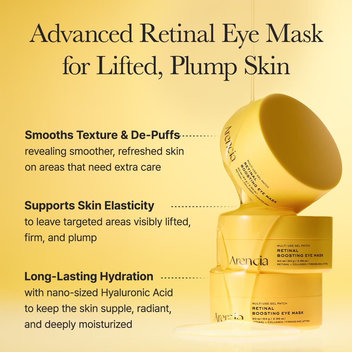 Retinal Boosting Eye Mask Patch – Depuffing Hydrogel Eye Masks with Retinal & Peptides for Under Eye Bags, Fine Lines & Smile Lines | 60 Patches (2.96 oz)