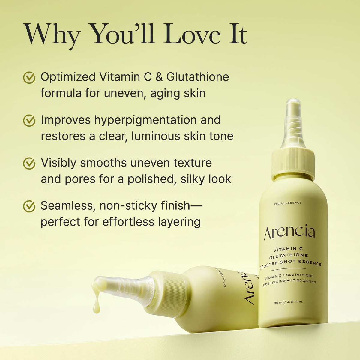 Vitamin C Glutathione Booster Shot Essence, Lightweight Brightening & Dark Spot Care for Radiant, Even-Looking Skin, 3.21 fl oz