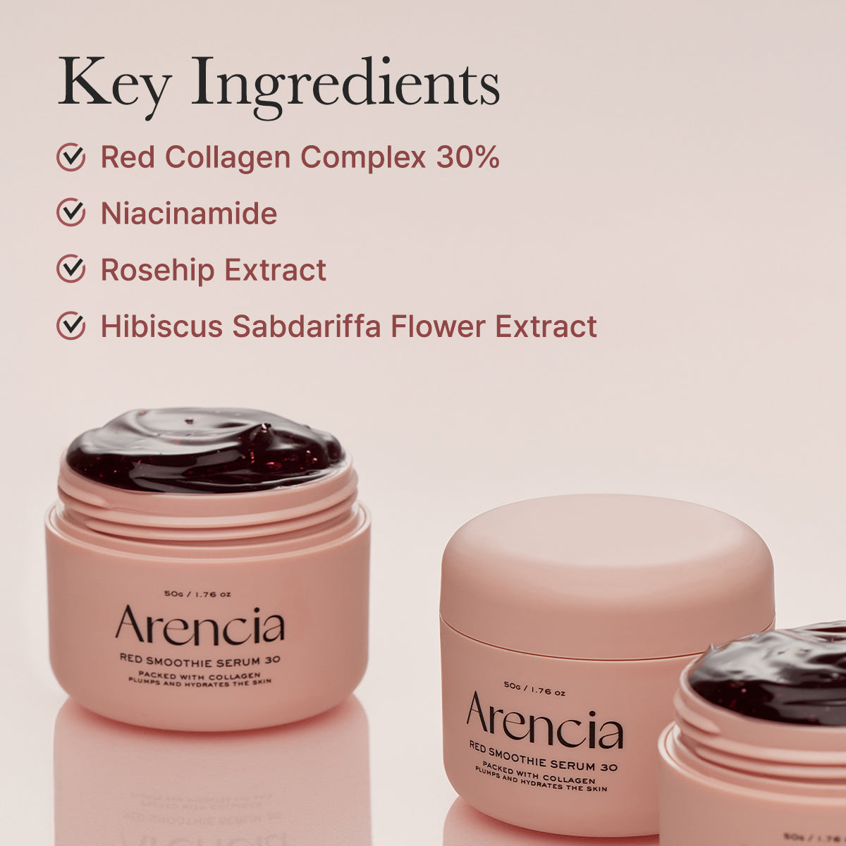 Arencia Overnight Red Smoothie Face Mask Serum, Glowing & Soothing with 30% red collagen, Niacinamide, Peptide, Vitamin E