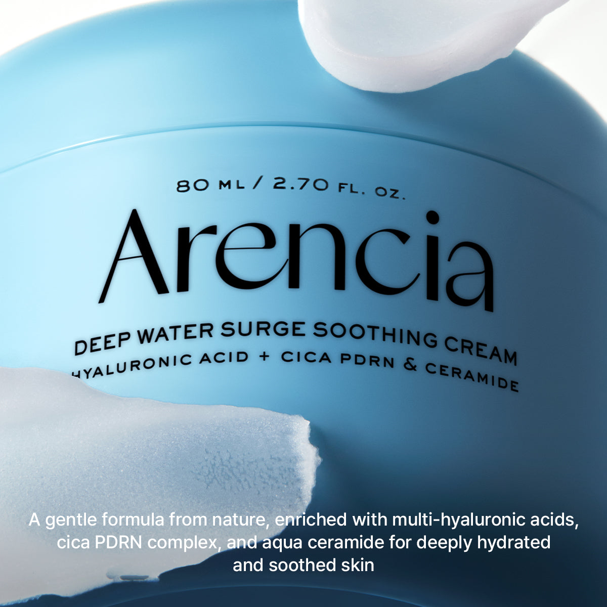 Arencia Deep Water Surge Soothing Cream, Hyaluronic Acid + Cica PDRN & Ceramide, 2.70 fl oz