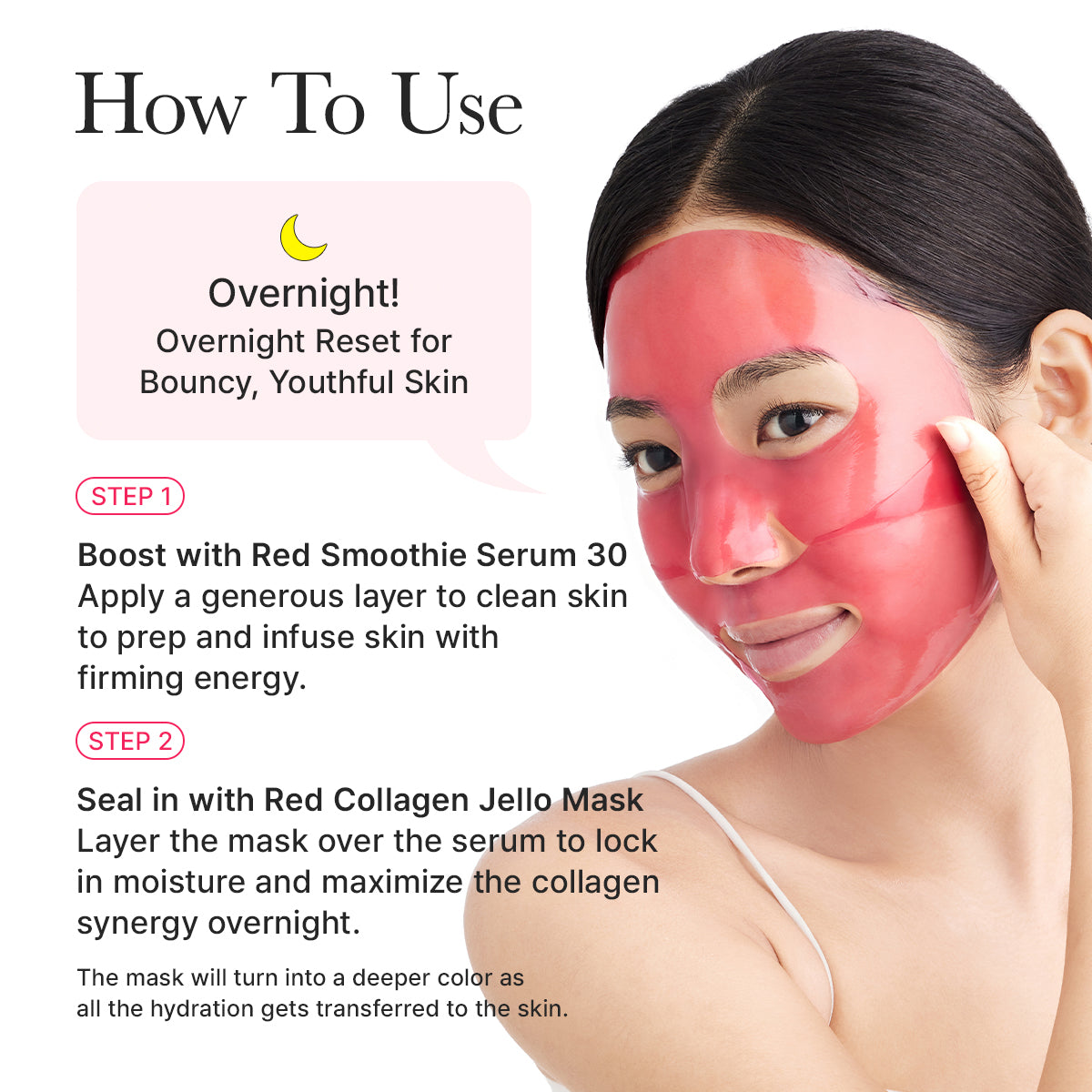 Arencia Red Collagen Jello Overnight Mask, Bouncy, Glow Skin with Red Collagen, Peptides, Niacinamide, 0.88oz x 4ea