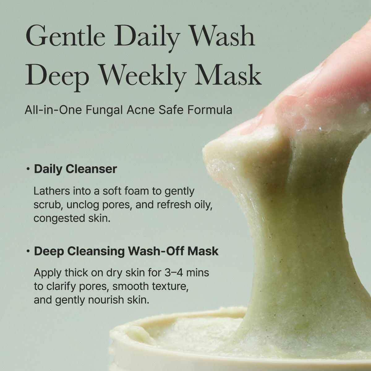 Arencia Fresh Green Mochi Cleanser, Gentle Daily Cleanser for Acne-Prone Skin, 1.76oz / 4.23oz