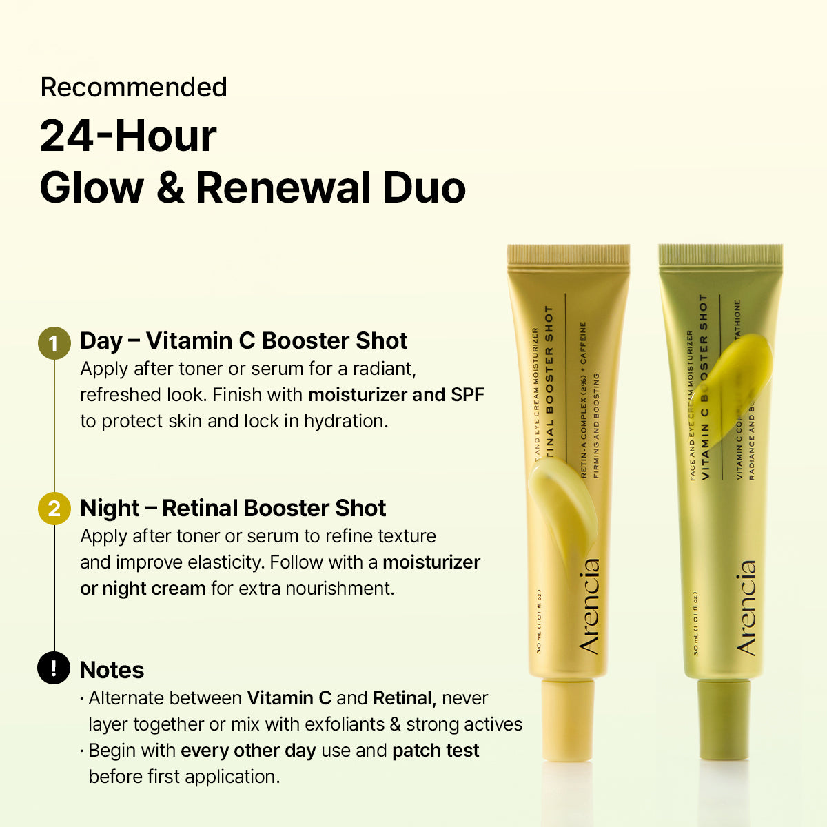 Booster Shot Skin Renewal Duo - Vitamin C & Retinal for Day And Night Brightening, Pore Minimizing, Moisturizing, and Fades Dark Spots | 1.01 fl oz + 1.01 fl oz
