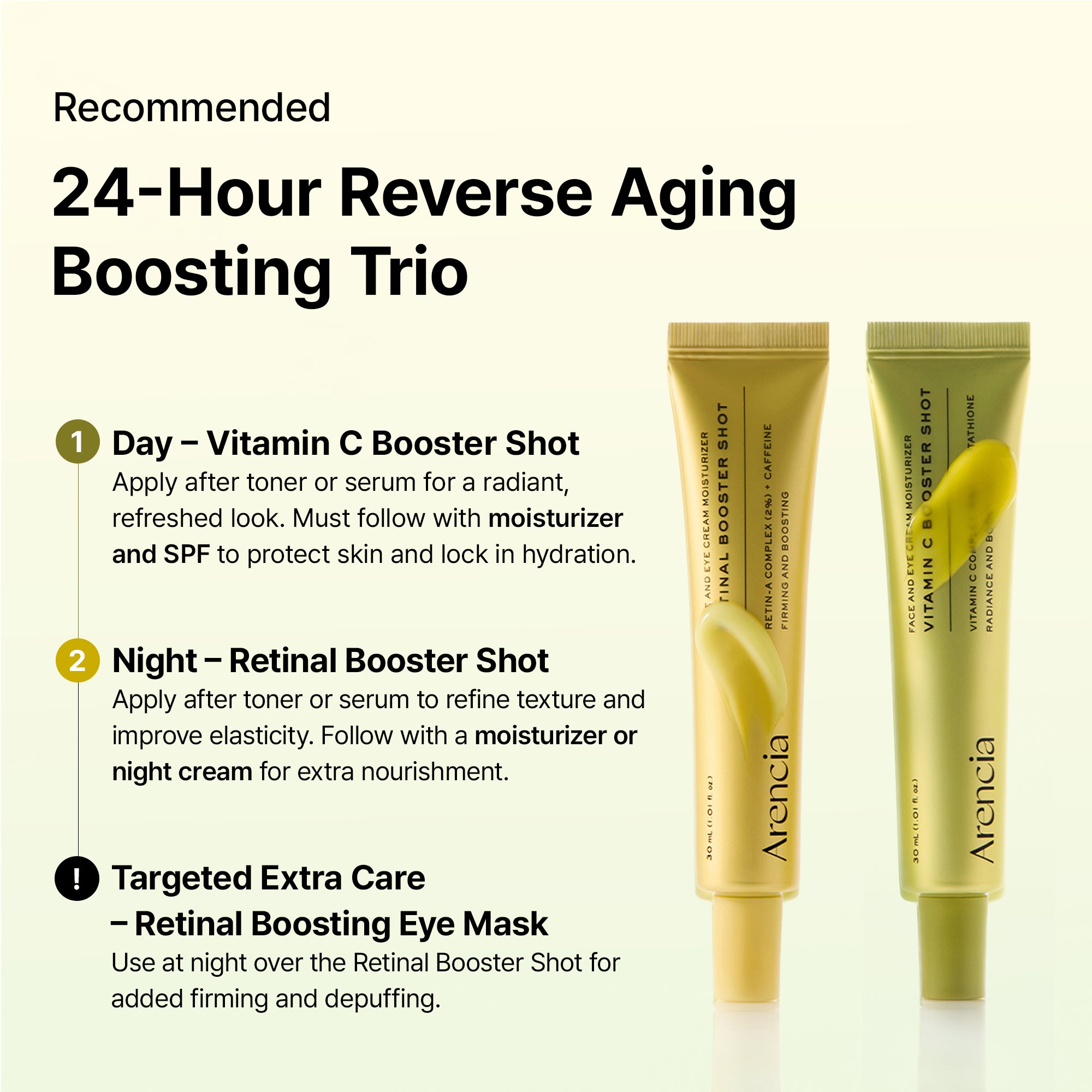 Reverse Aging Boosting Trio, Anti-Aging, Fine Lines Eraser, Vitamin C + Glutathione + Retinal + Caffeine + Peptides for Youthful Skin