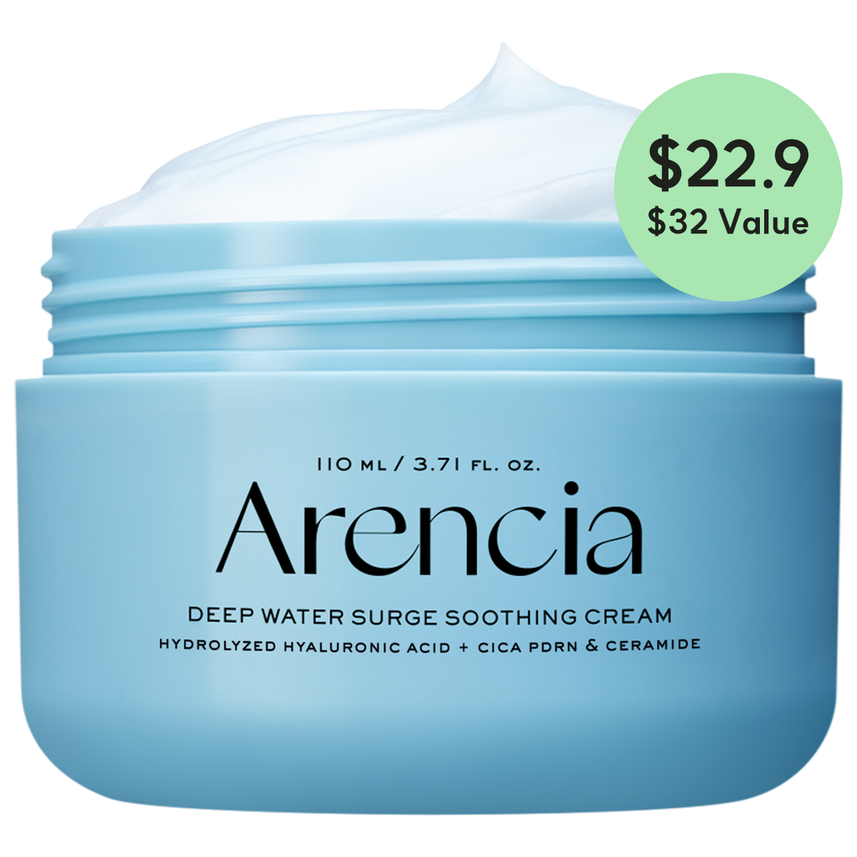 Arencia Deep Water Surge Soothing Cream, Hyaluronic Acid + Cica PDRN & Ceramide, 3.71 fl oz