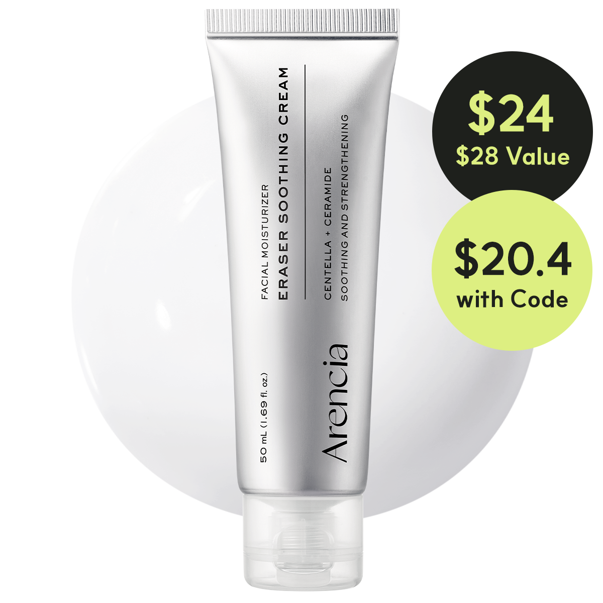 Eraser Soothing Cream, Lightweight Barrier Moisturizer with Centella & Ceramide NP for Hydration & Calm-Looking Skin, 1.69 fl. oz.
