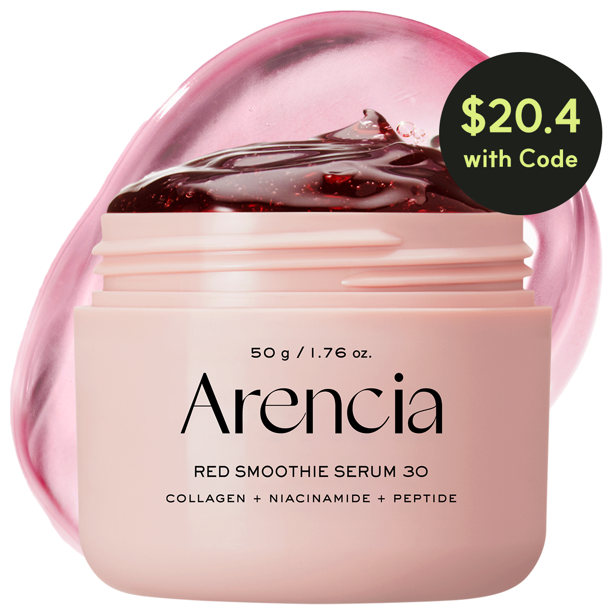Overnight Red Collagen + Peptide Smoothie Serum, Glowing & Soothing with 30% red collagen, Niacinamide, Peptide, Vitamin E
