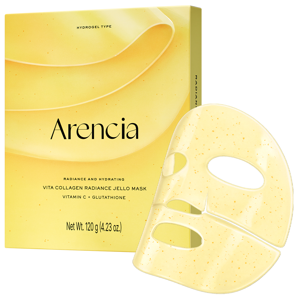 Vita Collagen Radiance Jello Mask, Cooling Gel Mask for Instant Glow & Hydration with Vitamin C Complex, Glutathione & Collagen, 4 Sheets