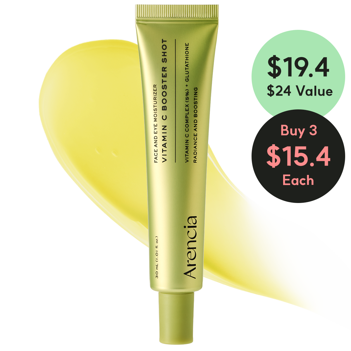 Vitamin C Booster Shot, Pure Vitamin C + Glutathione for Bright, Healthy Skin Glow, 1.01 fl oz
