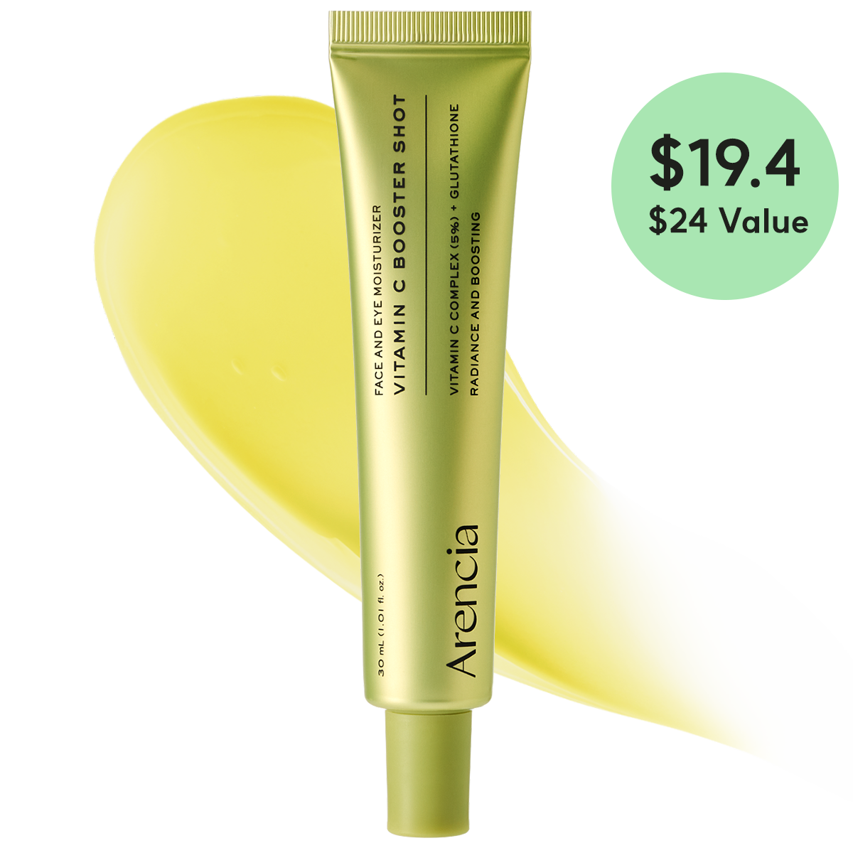 Vitamin C Booster Shot, Pure Vitamin C + Glutathione for Bright, Healthy Skin Glow, 1.01 fl oz