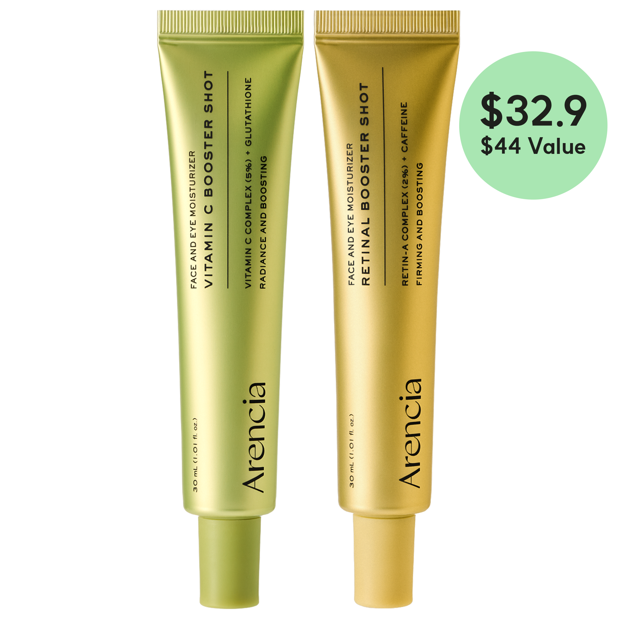 Booster Shot Skin Renewal Duo - Vitamin C & Retinal for Day And Night Brightening, Pore Minimizing, Moisturizing, and Fades Dark Spots | 1.01 fl oz + 1.01 fl oz