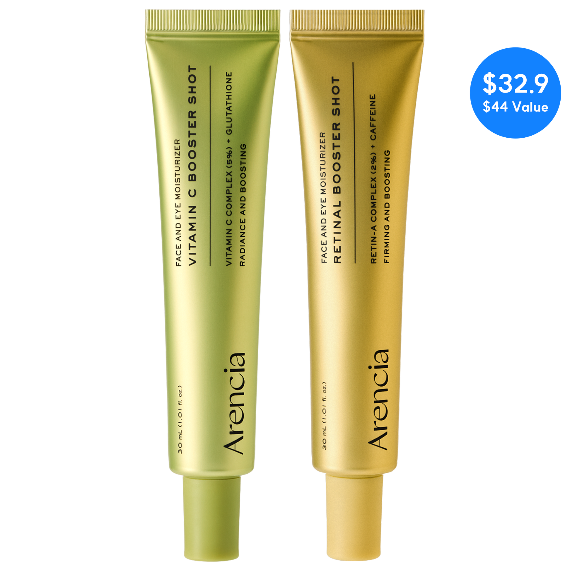 Booster Shot Skin Renewal Duo - Vitamin C & Retinal for Day And Night Brightening, Pore Minimizing, Moisturizing, and Fades Dark Spots | 1.01 fl oz + 1.01 fl oz