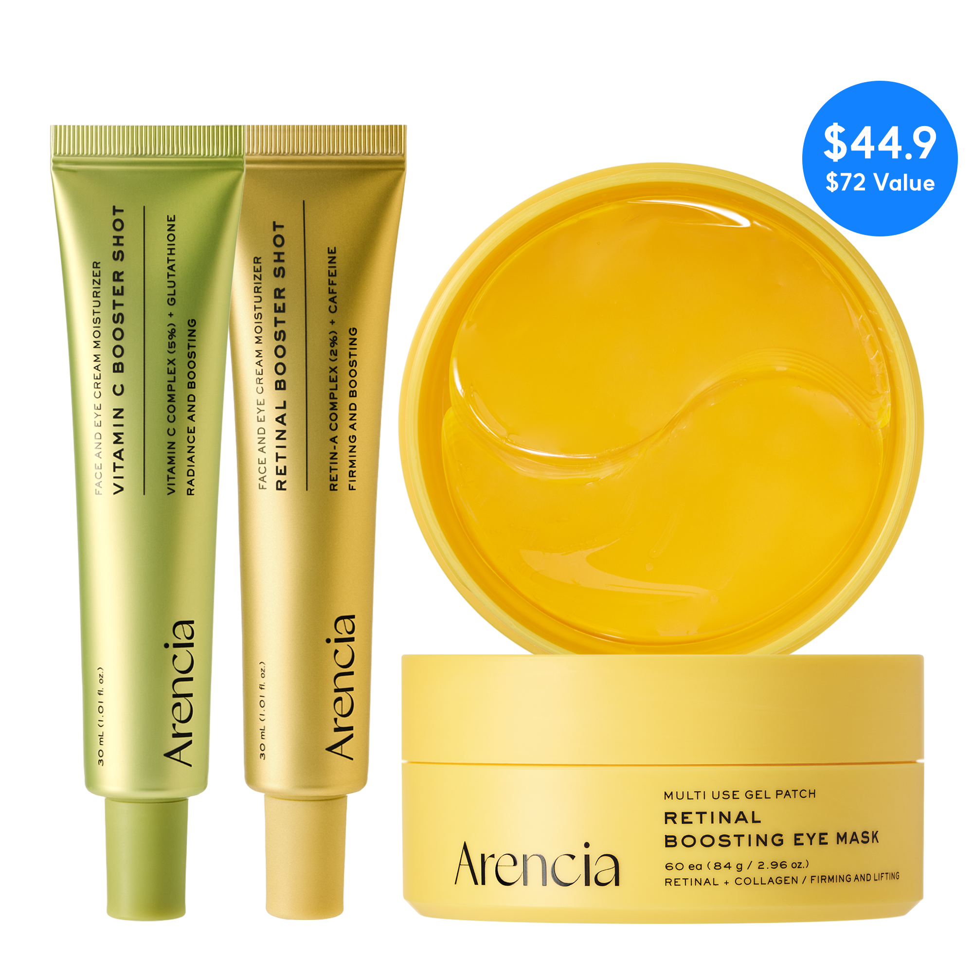Reverse Aging Boosting Trio, Anti-Aging, Fine Lines Eraser, Vitamin C + Glutathione + Retinal + Caffeine + Peptides for Youthful Skin