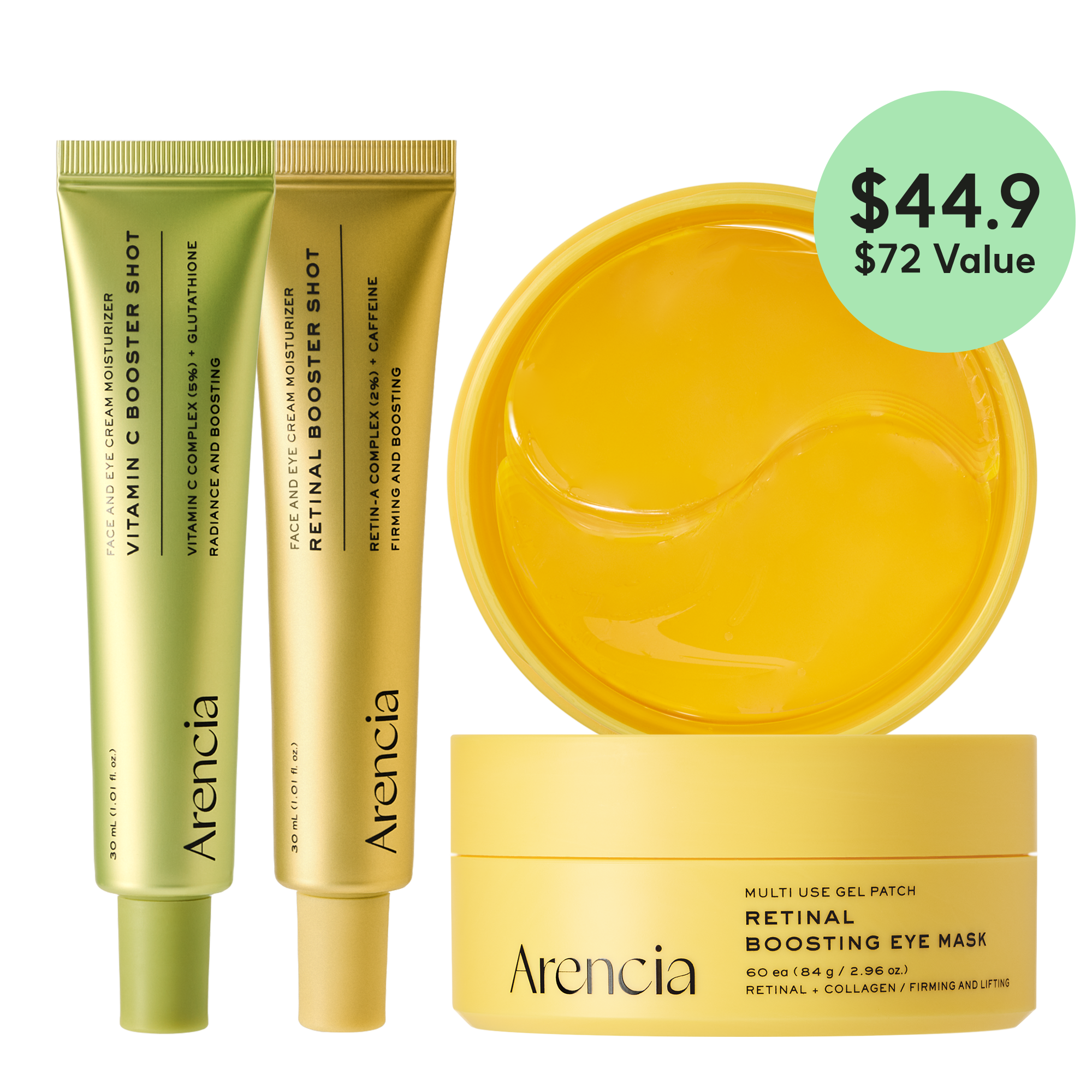 Reverse Aging Boosting Trio, Anti-Aging, Fine Lines Eraser, Vitamin C + Glutathione + Retinal + Caffeine + Peptides for Youthful Skin