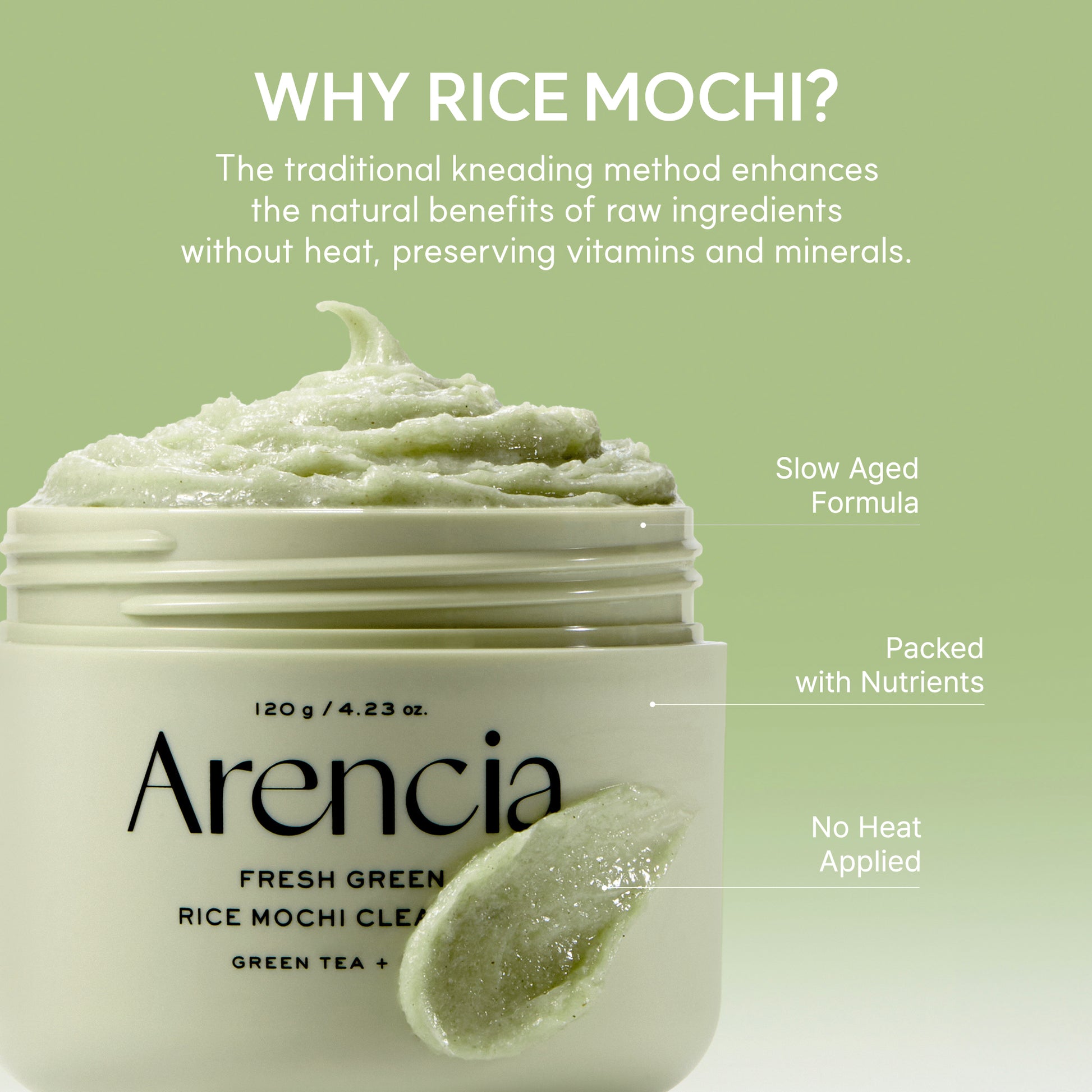 Arencia Fresh Green Rice Mochi Cleanser, Gentle Daily Cleanser for Acne-Prone Skin, 1.76oz / 4.23oz