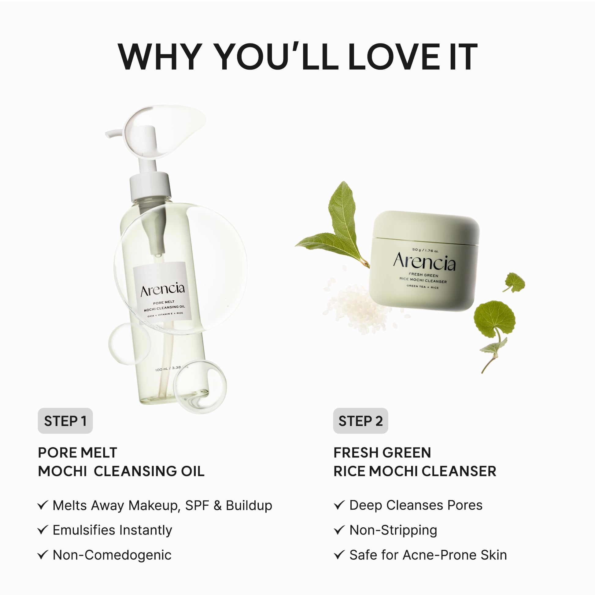 Pore Melt Double Cleansing Duo - Gentle Cleansing Oil & Fresh Green Rice Mochi Cleanser